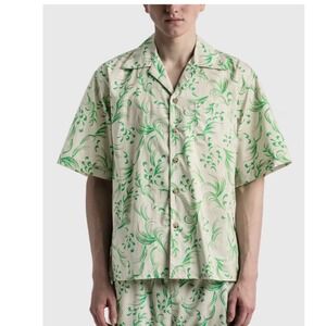 John Elliott Mens Green Abstract Kaze Swirl Print Short Sleeve Camp Shirt, 3/L